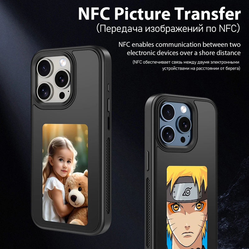 Nova tecnologia função nfc caso de telefone para iphone 15 14 13 pro max casos diy e tela de tinta capa de telefone resistente ao desgaste caso de iphone inteligente